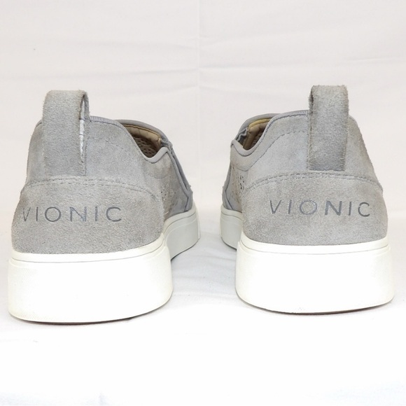 Vionic Size 8 KIMMIE PERF Gray Suede Slip on Loafer cut out detail pattern • - Picture 3 of 5